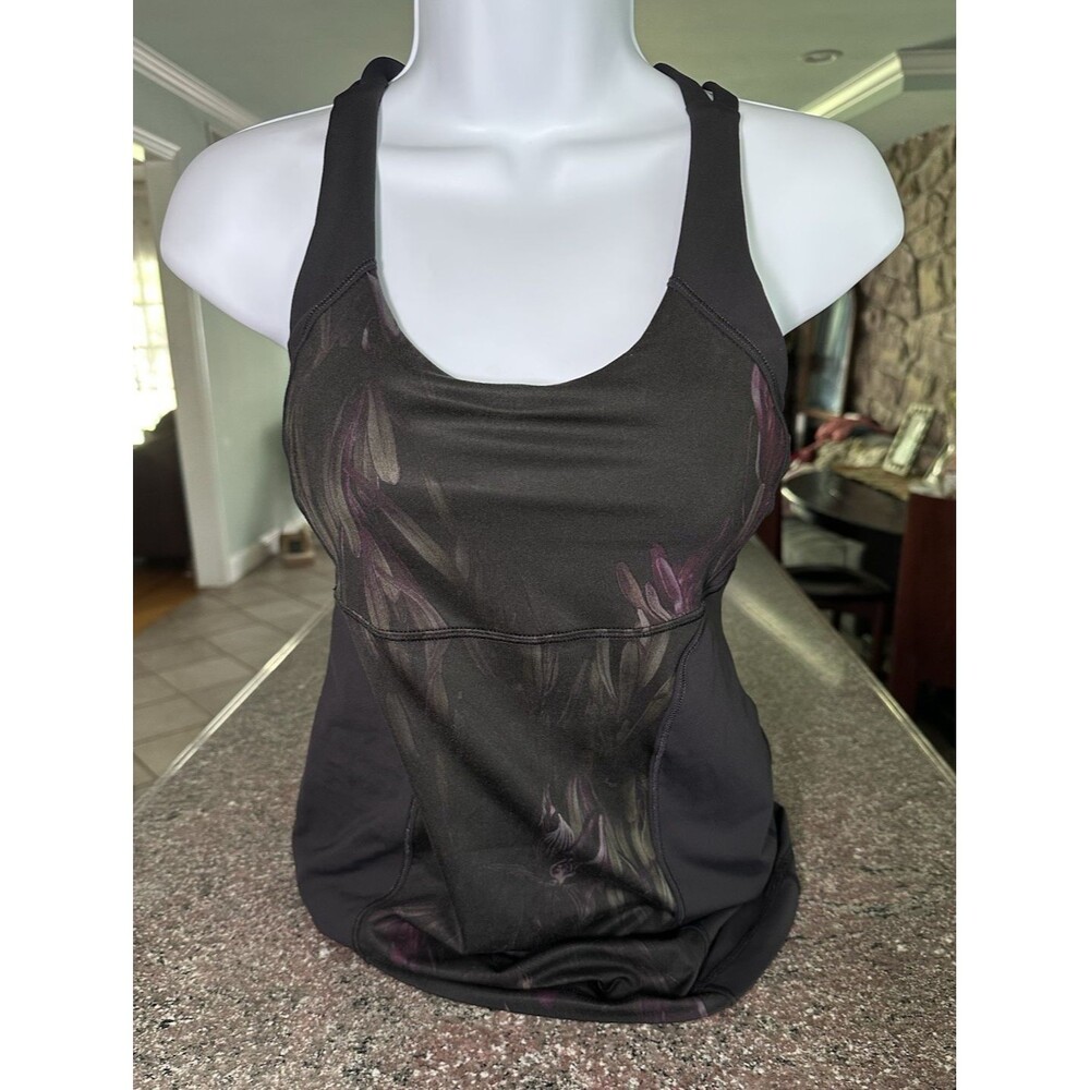 Lululemon Floral Elevate Tank Top Black‎ y Floral sz 4 see all pics